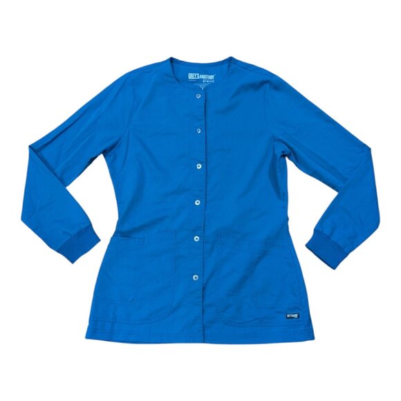 Grey's Anatomy Barco Women's Scrub Jacket Warm-Up Snap Up Galaxy Blue Sz Small - Picture 1 of 9